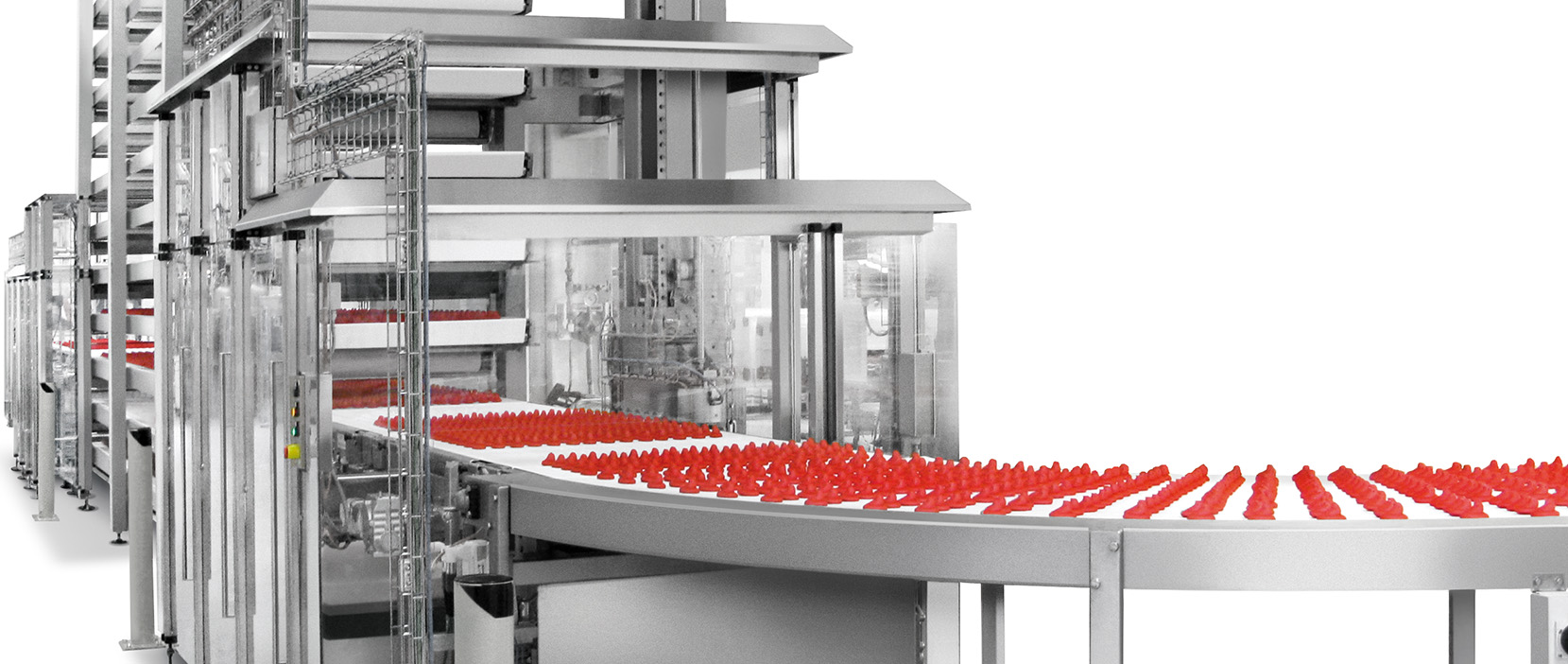 Belt buffer with pastry for product flow regulation.