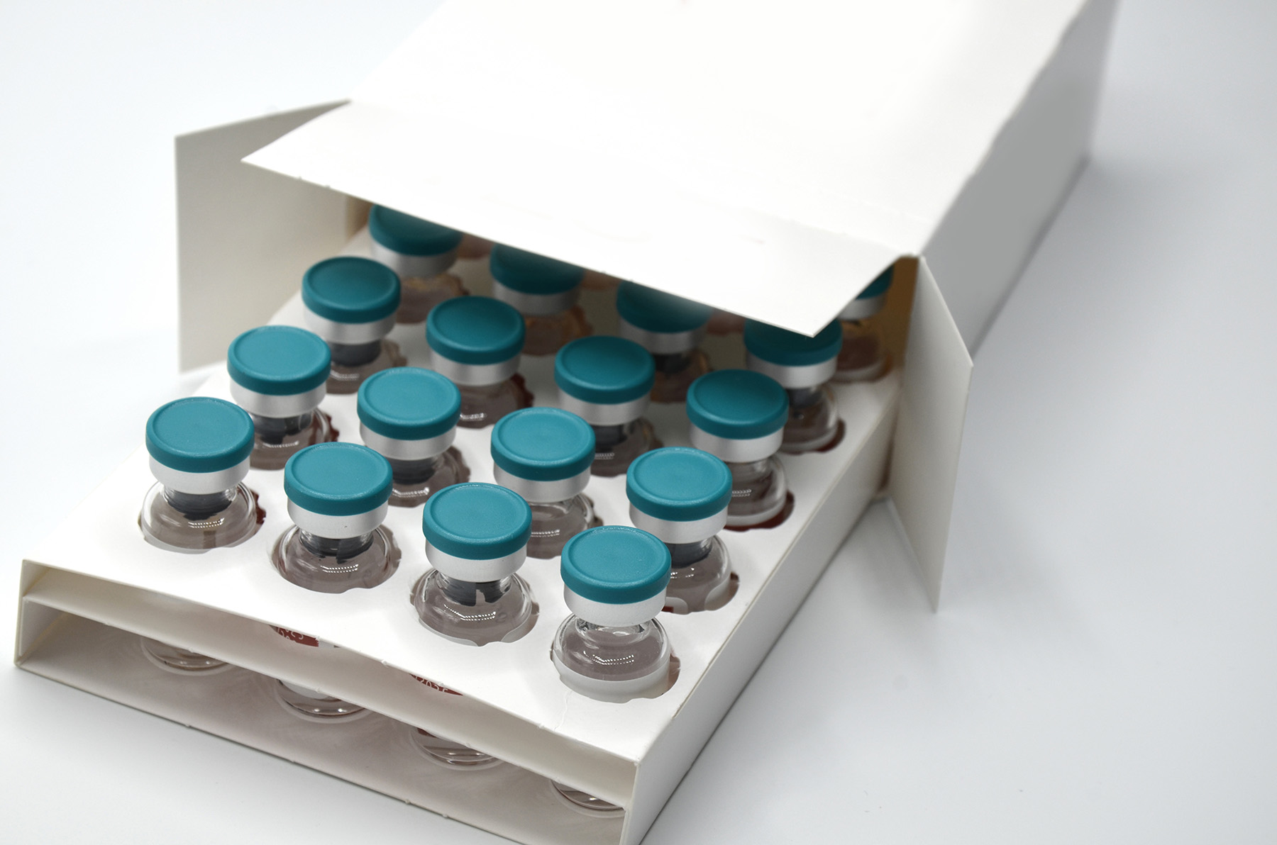 Vials in an Eco Save Pack cardboard box.